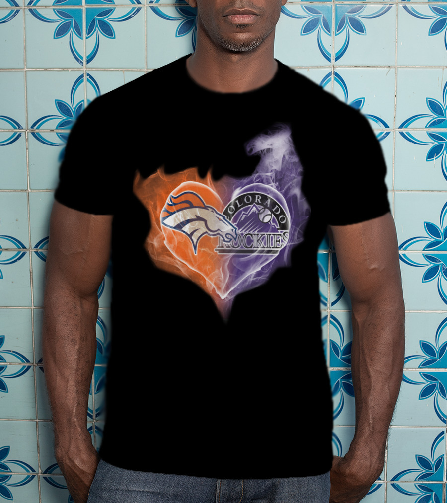 Broncos Colorado Rockies Heart Logo NFL MLB Smoke T-Shirt