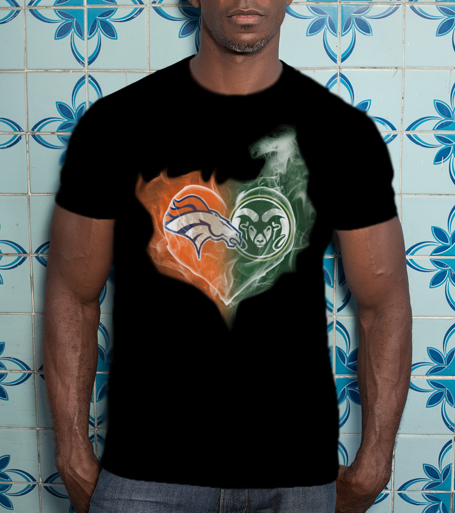 Broncos Rams Heart Shape Fusion T-Shirt