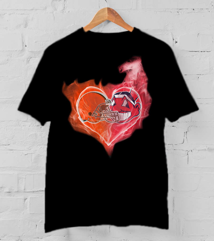 Browns Cleveland Indians Helmet Heart Fire Fusion T-Shirt