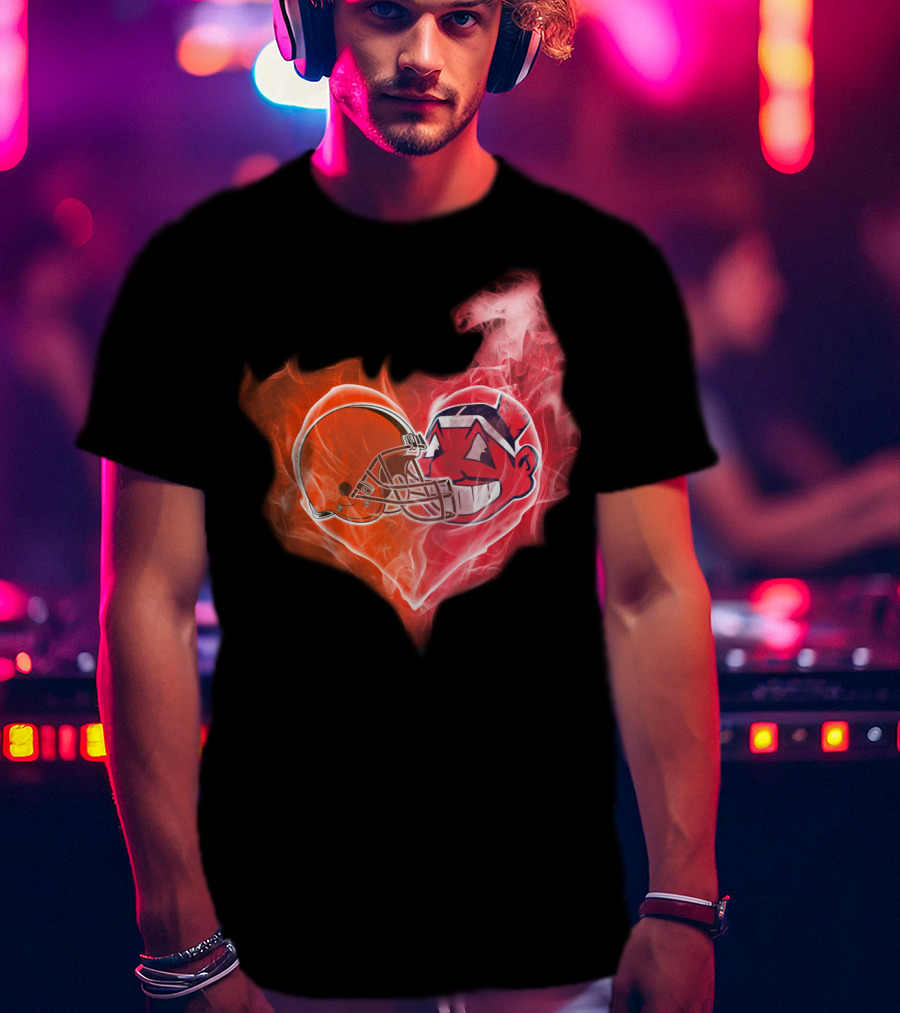 Browns Cleveland Indians Helmet Heart Fire Fusion T-Shirt
