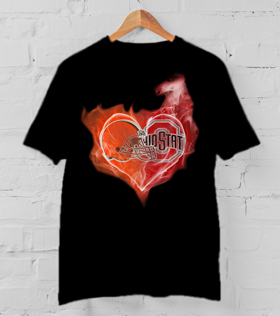 Browns Ohio State Buckeyes Flaming Heart T-Shirt