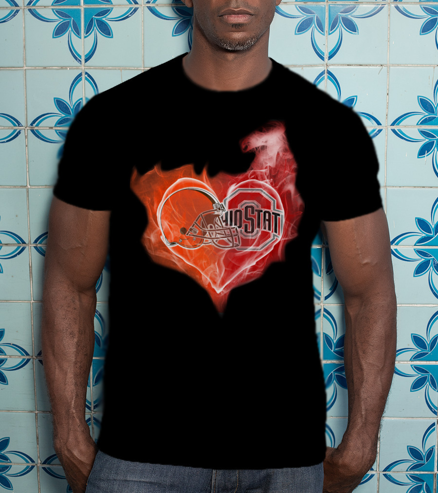 Browns Ohio State Buckeyes Flaming Heart T-Shirt