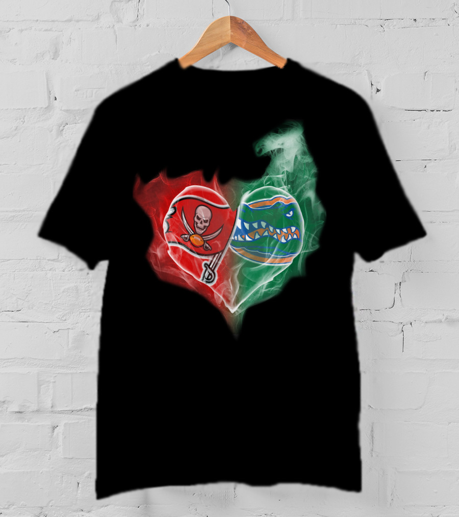 Buccaneers And Florida Gators Heart Smoke Logo Combination T-Shirt