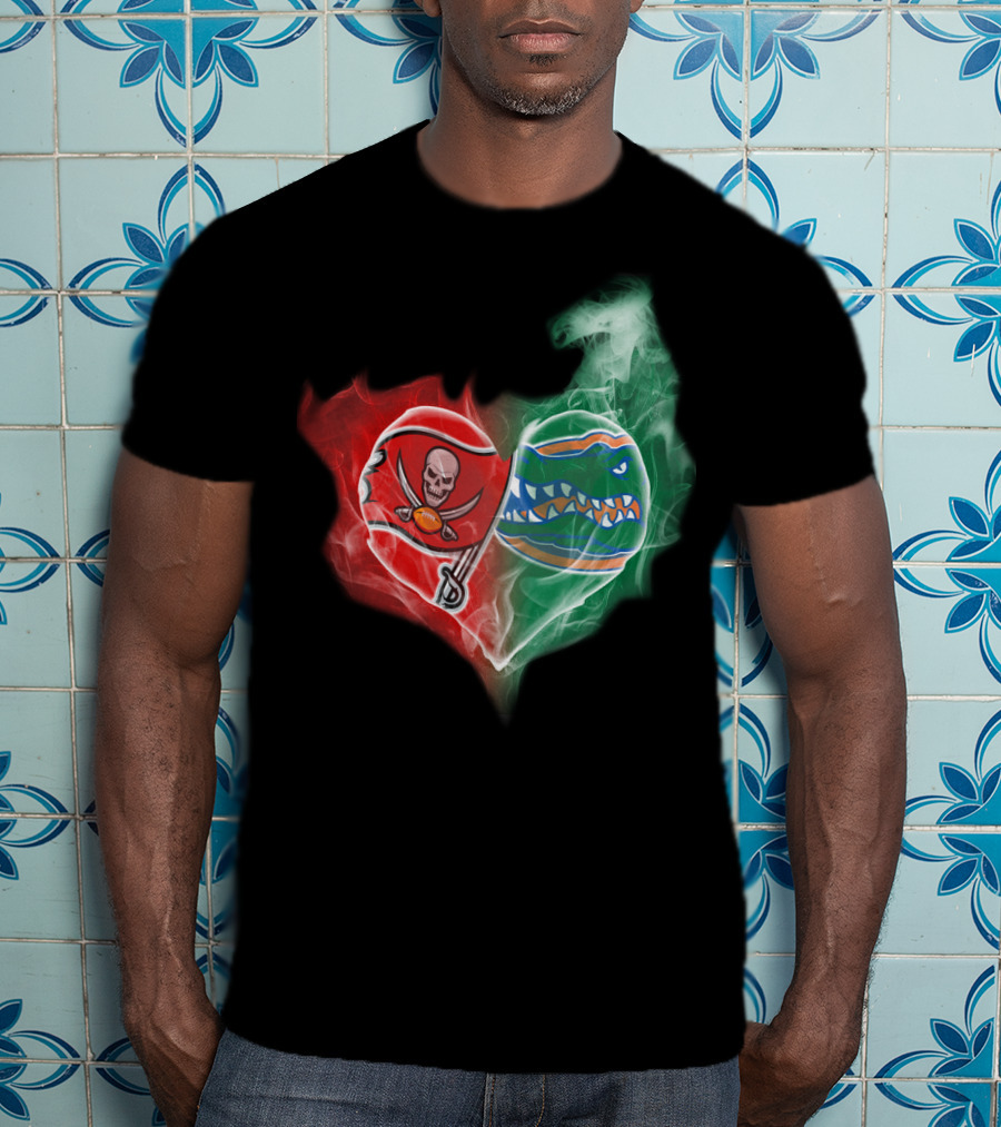 Buccaneers And Florida Gators Heart Smoke Logo Combination T-Shirt