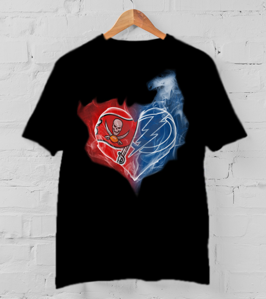 Buccaneers And Tampa Bay Lightning Heart Logo Fusion T-Shirt