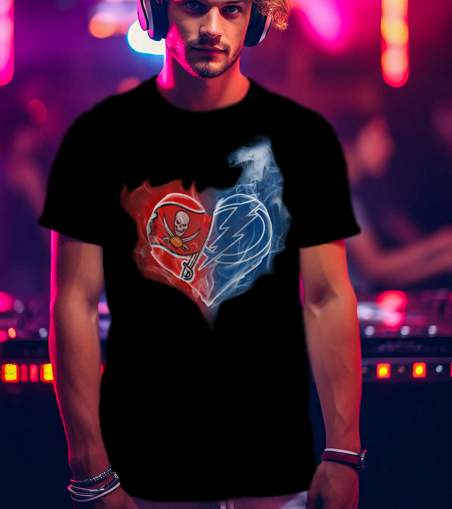 Buccaneers And Tampa Bay Lightning Heart Logo Fusion T-Shirt