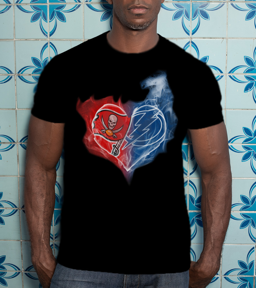 Buccaneers And Tampa Bay Lightning Heart Logo Fusion T-Shirt