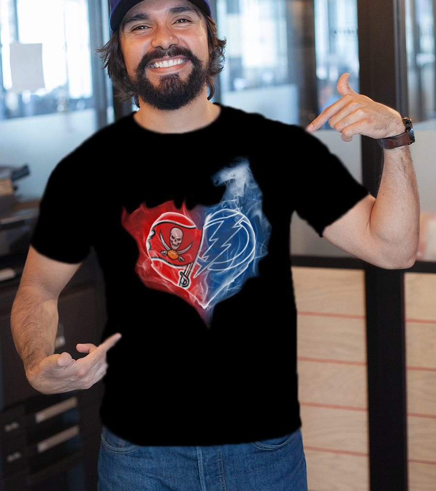 Buccaneers And Tampa Bay Lightning Heart Logo Fusion T-Shirt
