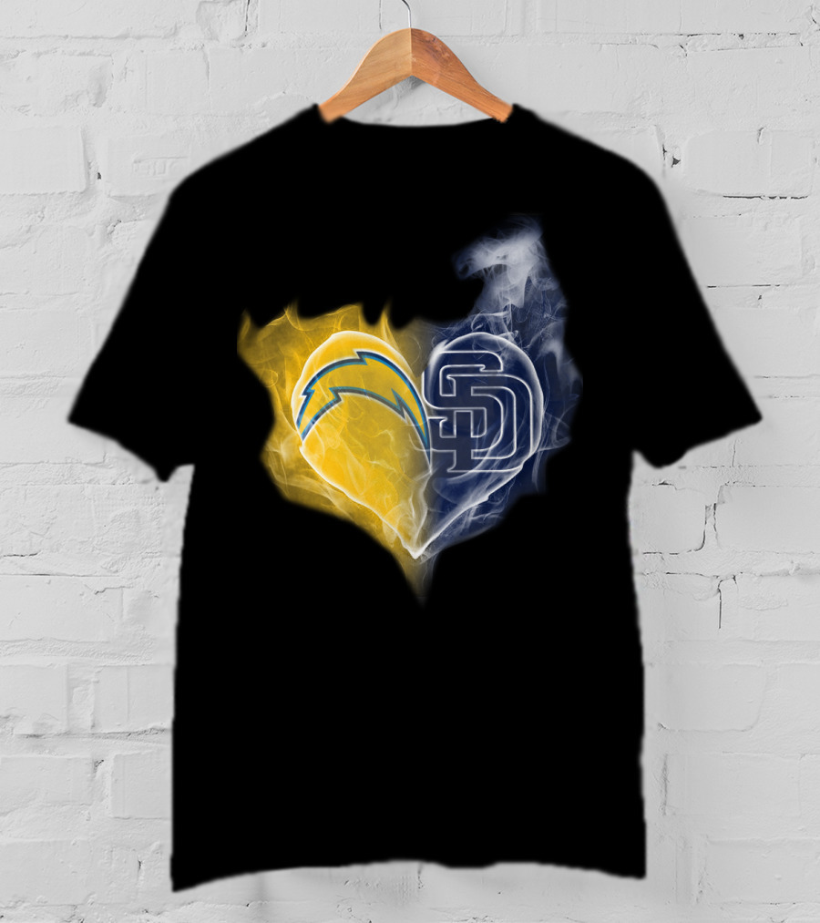 Chargers Padres Heart Symbol Collaboration T-Shirt