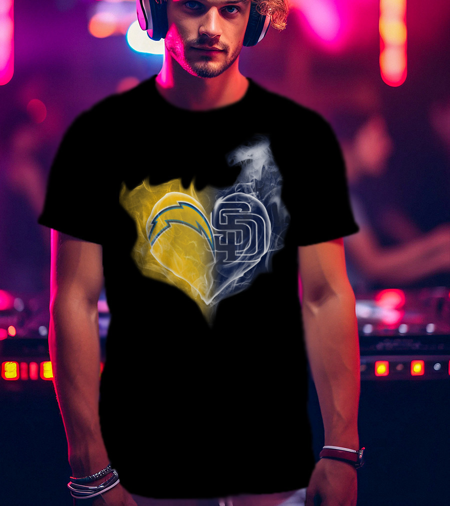 Chargers Padres Heart Symbol Collaboration T-Shirt