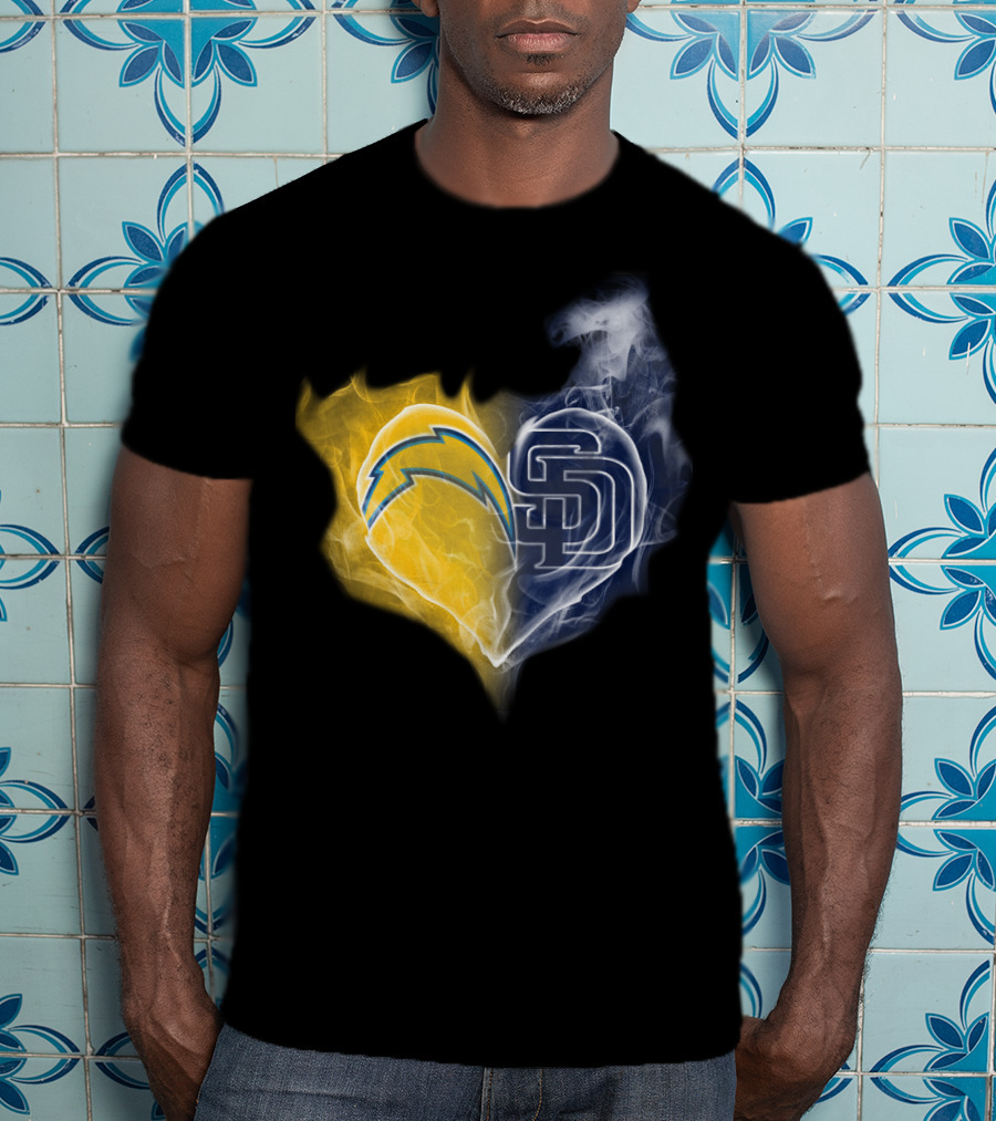 Chargers Padres Heart Symbol Collaboration T-Shirt