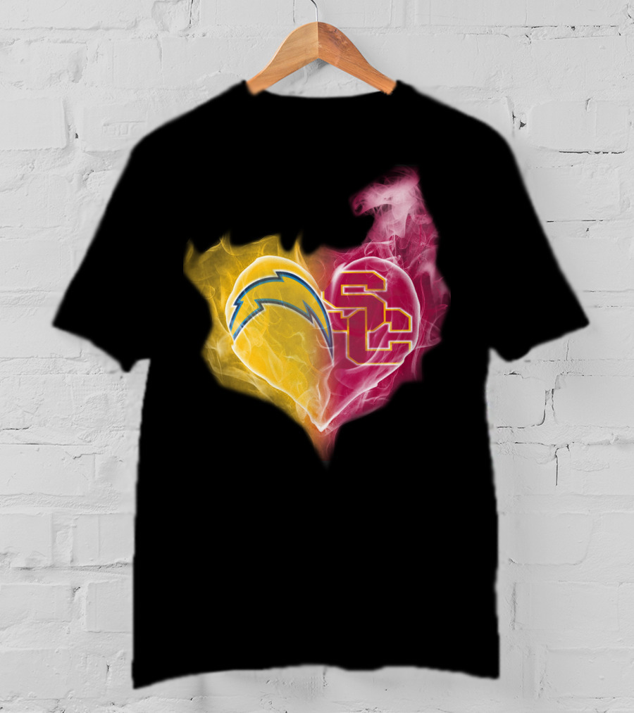 Chargers USC Trojans Heart Symbol Fusion T-Shirt