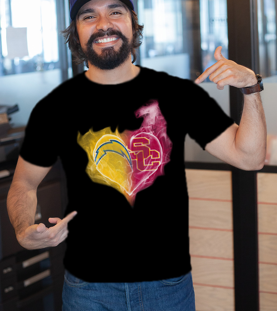 Chargers USC Trojans Heart Symbol Fusion T-Shirt
