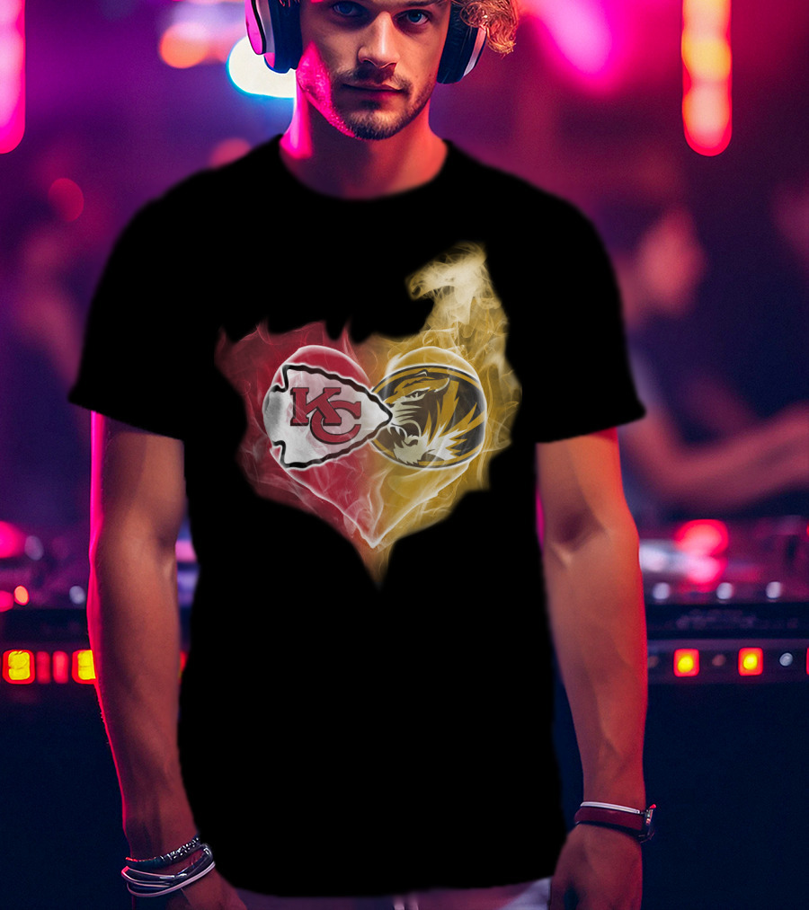 Chiefs Missouri Tigers Kc Smoke Heart T-Shirt