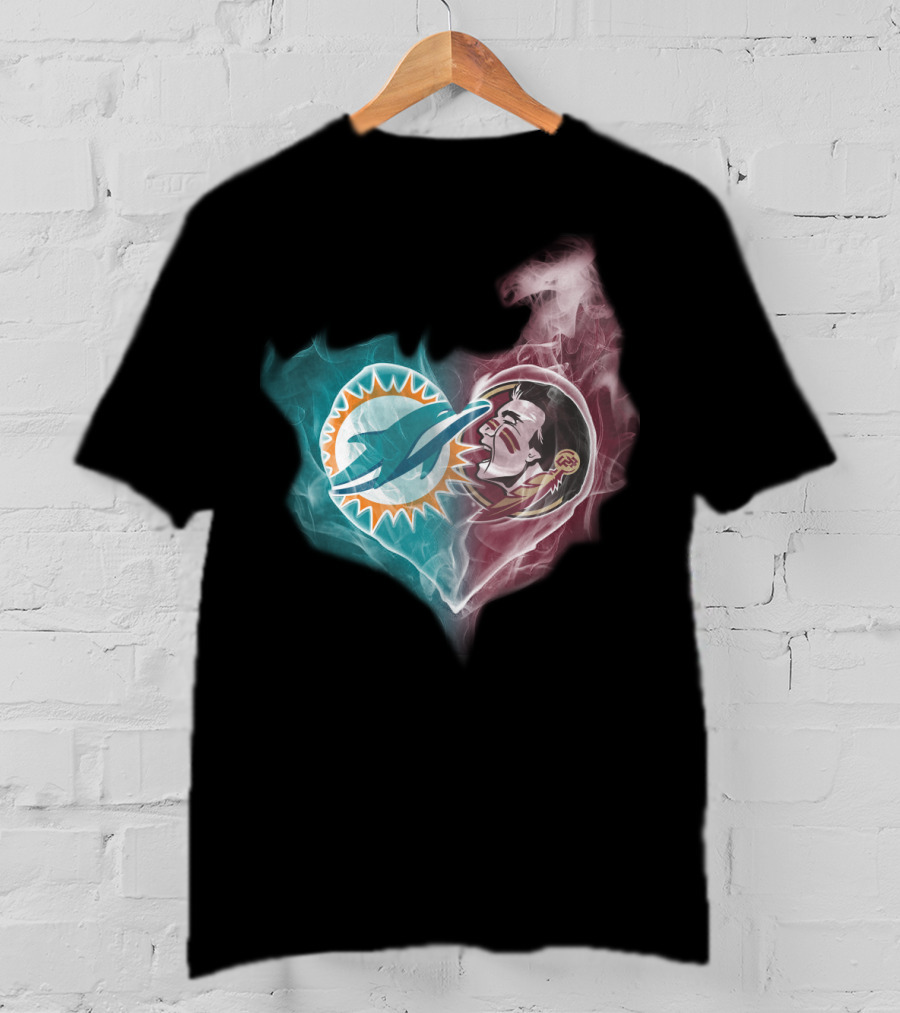 Miami Dolphins Florida State Seminoles Logo Heart Fusion T-Shirt