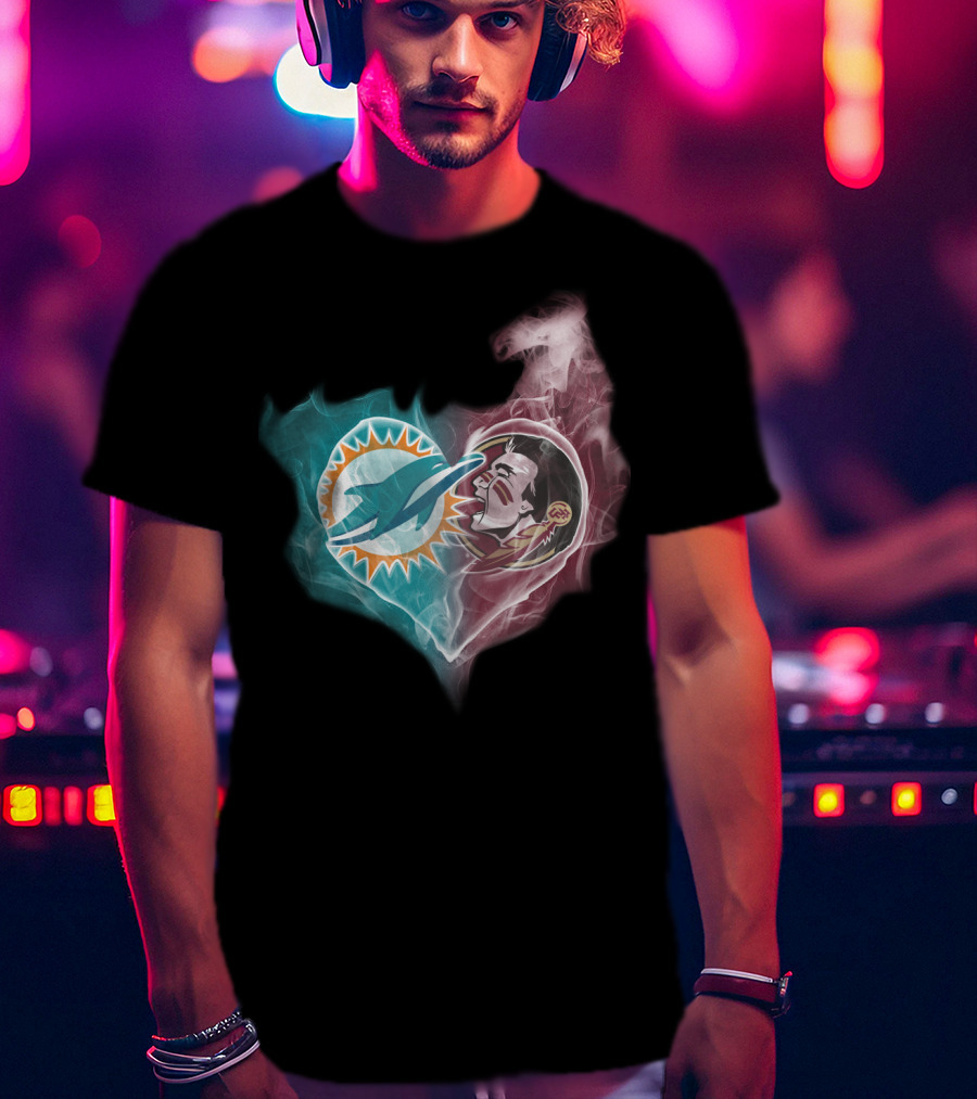 Miami Dolphins Florida State Seminoles Logo Heart Fusion T-Shirt