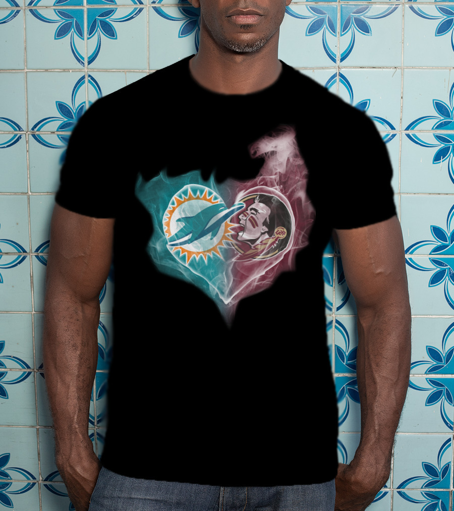 Miami Dolphins Florida State Seminoles Logo Heart Fusion T-Shirt