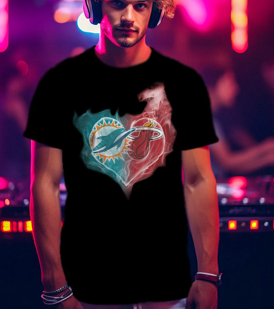 Dolphins Miami Heat Heart Logo Fusion T-Shirt