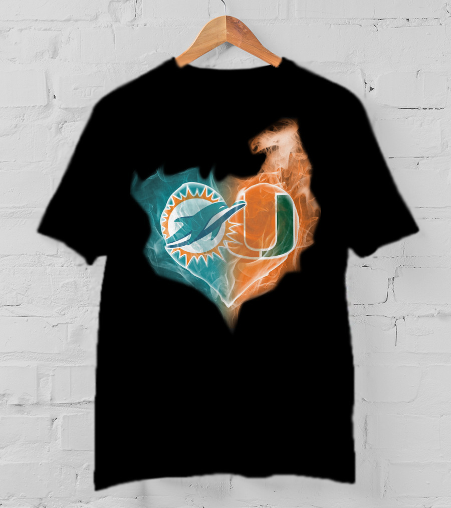 Miami Dolphins Hurricanes Heart Logo Fusion T-Shirt