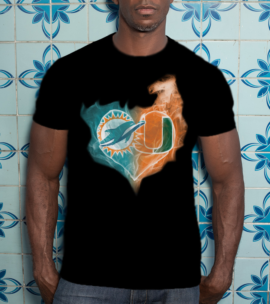 Miami Dolphins Hurricanes Heart Logo Fusion T-Shirt
