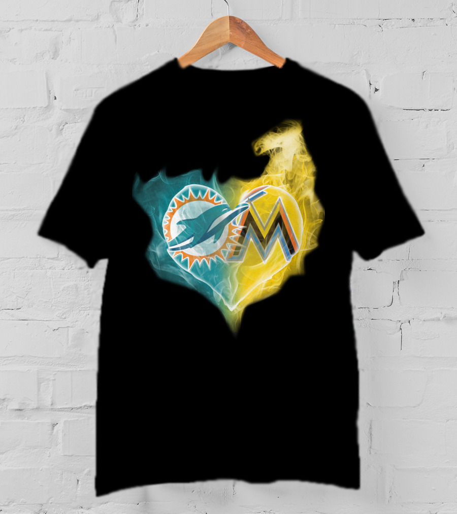 Dolphins Miami Marlins Heart Emblem T-Shirt