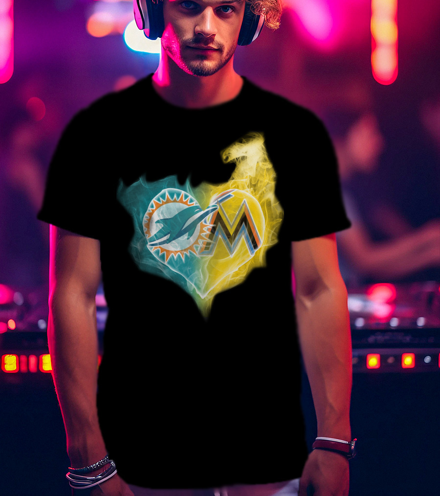Dolphins Miami Marlins Heart Emblem T-Shirt
