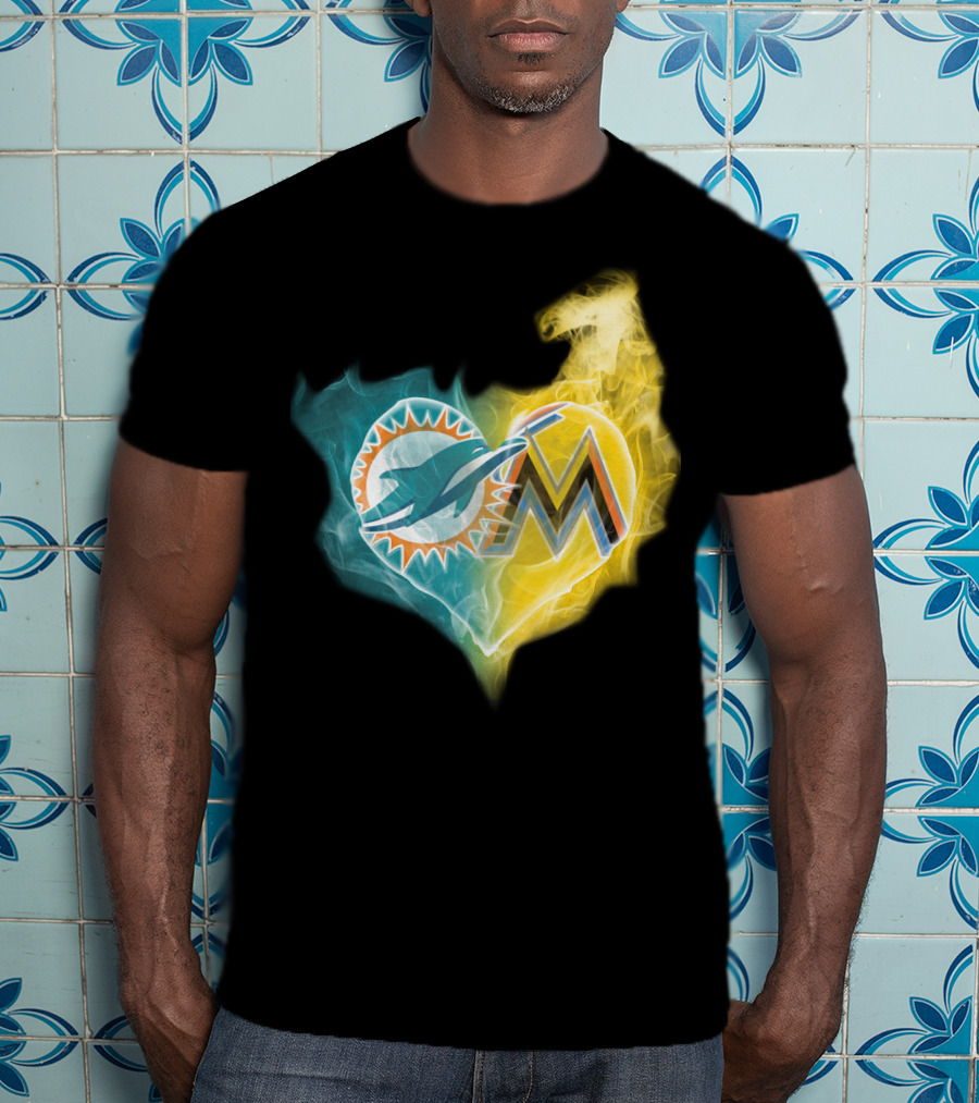 Dolphins Miami Marlins Heart Emblem T-Shirt