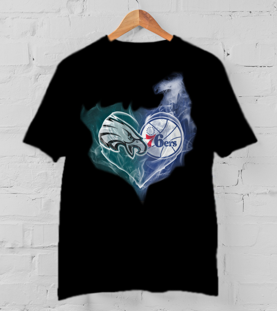 Philadelphia Eagles And 76ers Heart Logo Fusion T-Shirt