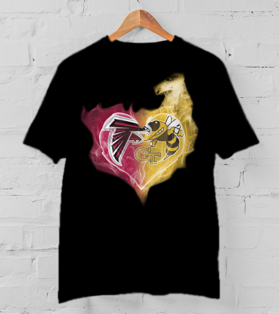 Falcons Georgia Tech Yellow Jackets Heart-Shaped Smoke Merge T-Shirt