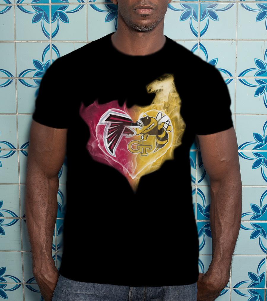 Falcons Georgia Tech Yellow Jackets Heart-Shaped Smoke Merge T-Shirt