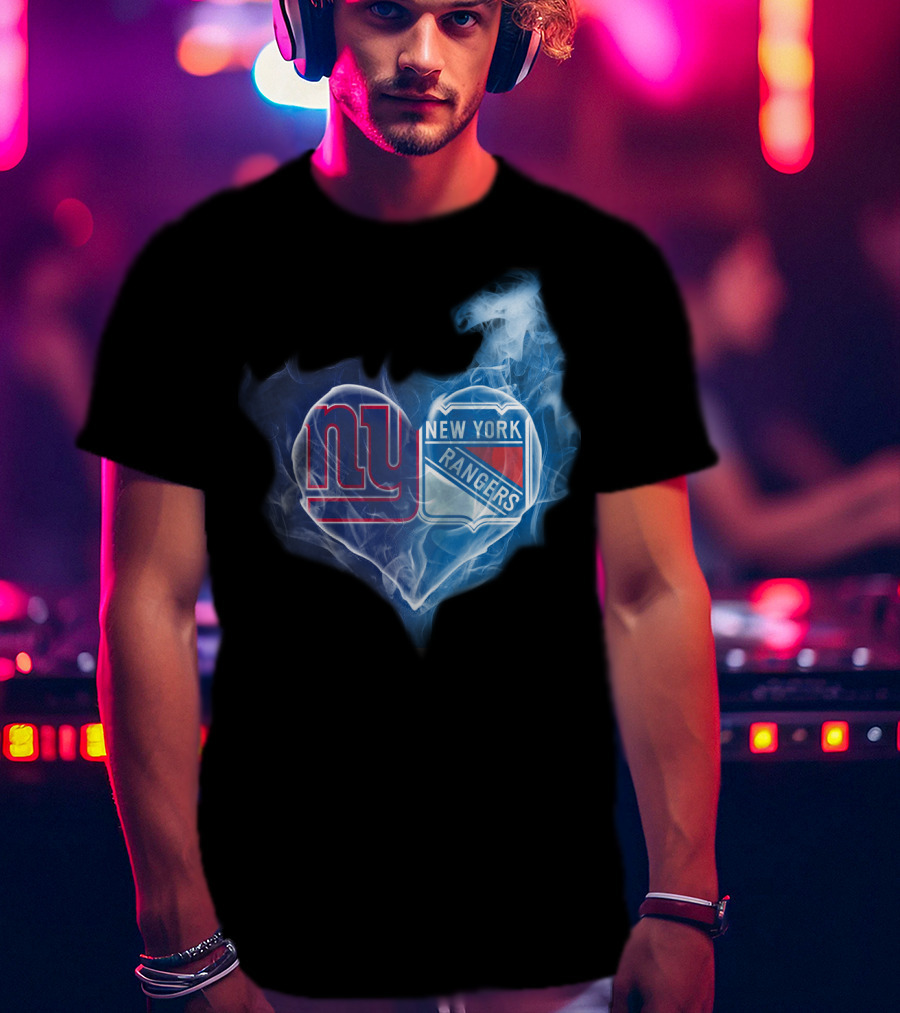 Ny Giants New York Rangers Heart Smoke T-Shirt