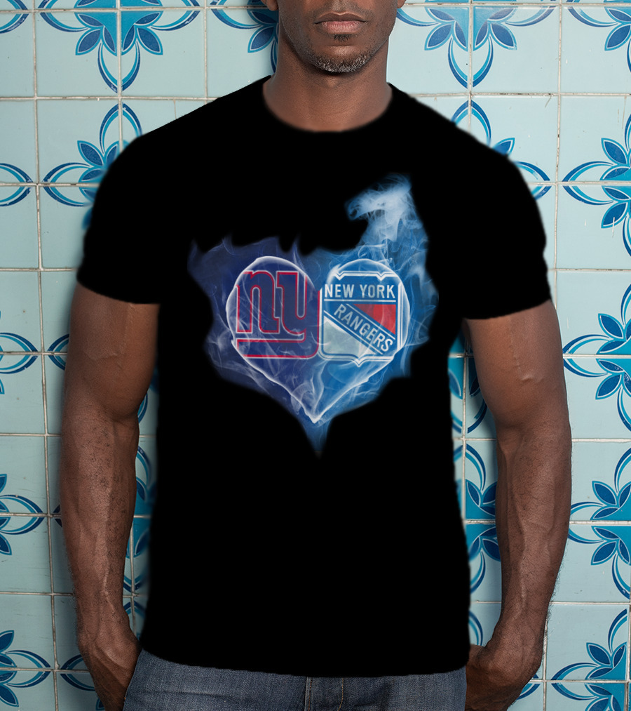 Ny Giants New York Rangers Heart Smoke T-Shirt