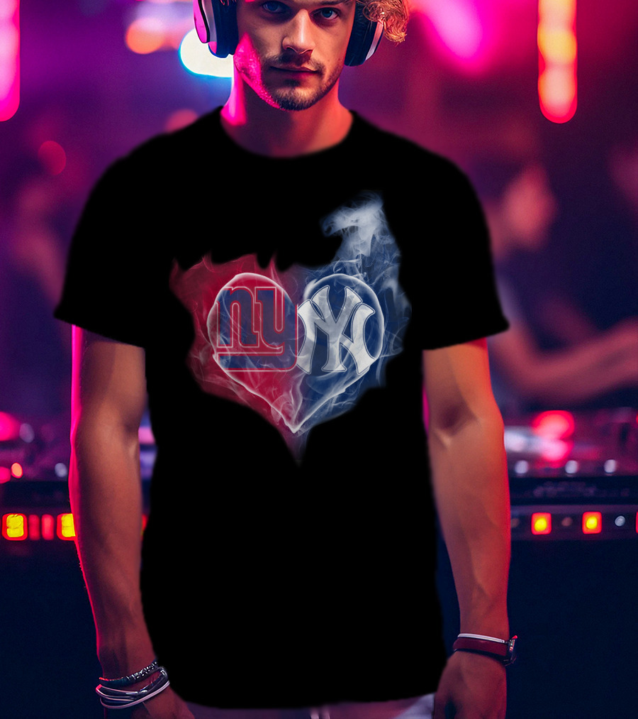 NY Giants NY Yankees Heart Smoke T-Shirt