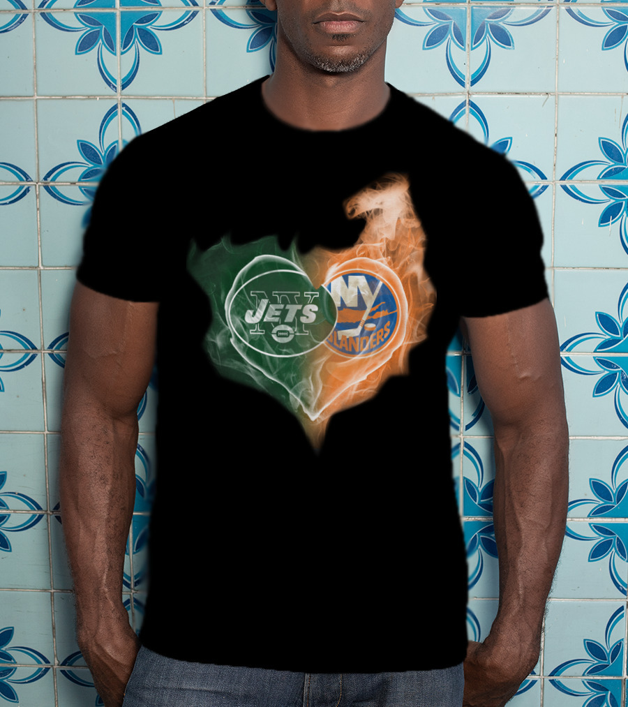 Jets New York Islanders Heart Smoke Fusion T-Shirt