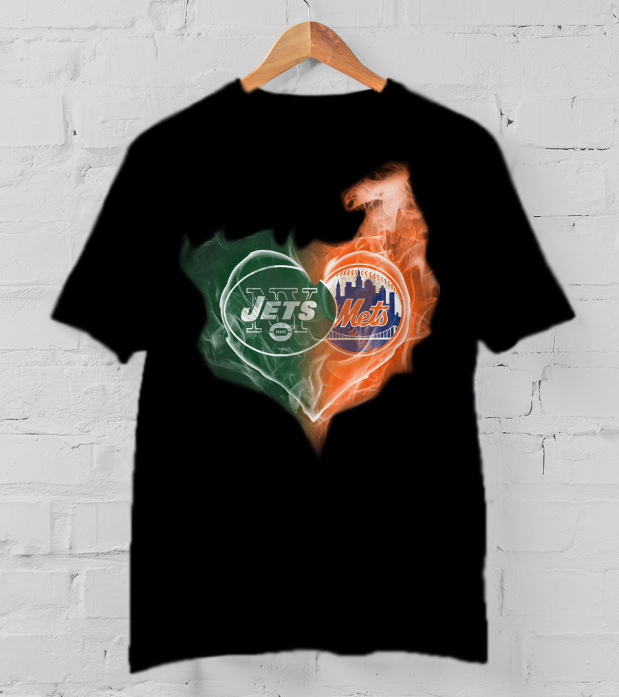 New York Jets Mets Heart Smoke Logo Fusion T-Shirt