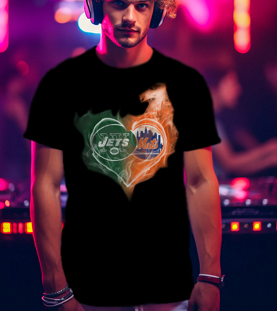 New York Jets Mets Heart Smoke Logo Fusion T-Shirt