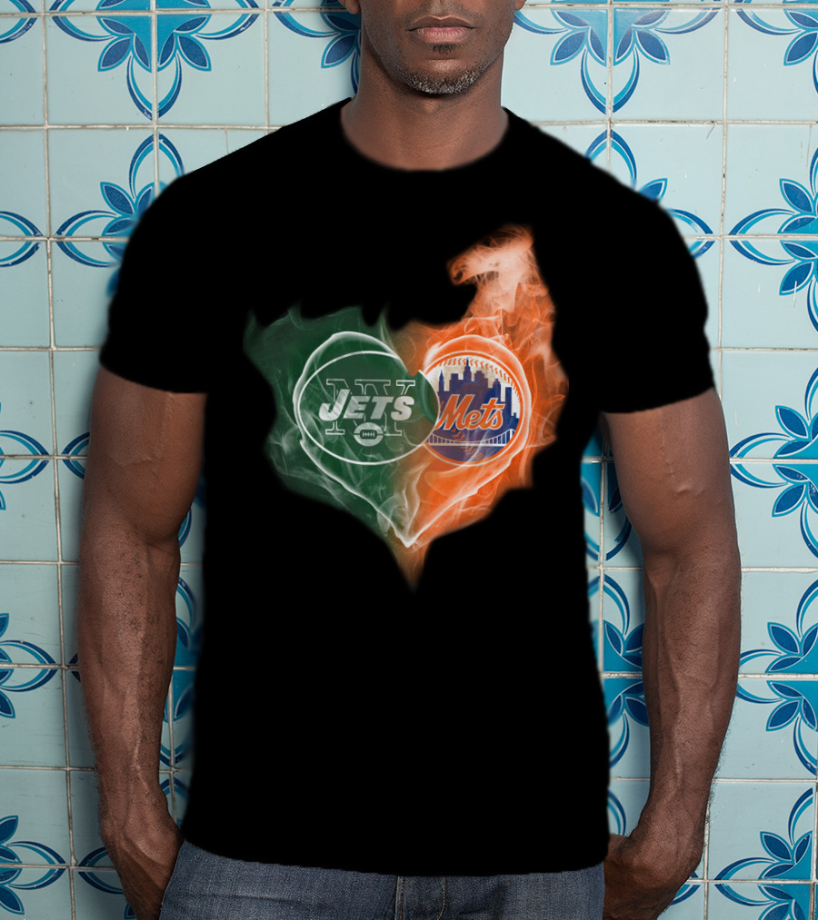 New York Jets Mets Heart Smoke Logo Fusion T-Shirt