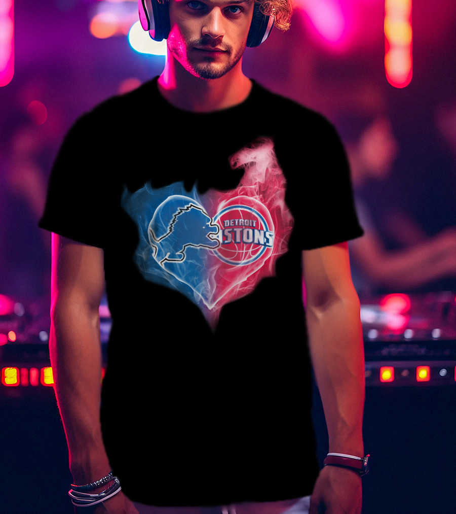 Detroit Lions Pistons Heart Fusion T-Shirt