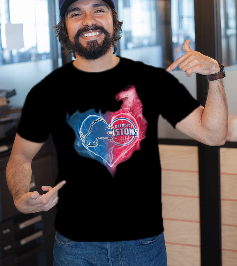 Detroit Lions Pistons Heart Fusion T-Shirt