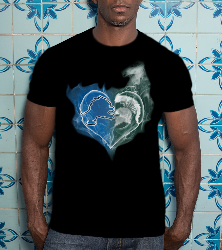 Detroit Lions Michigan State Spartans Heart Logo Fusion T-Shirt
