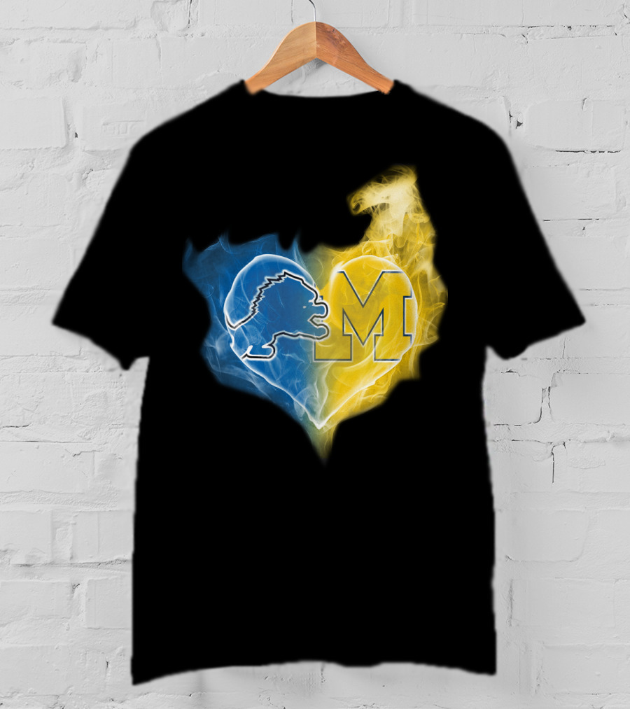 Lions Michigan Wolverines Heart Logo Emblem T-Shirt