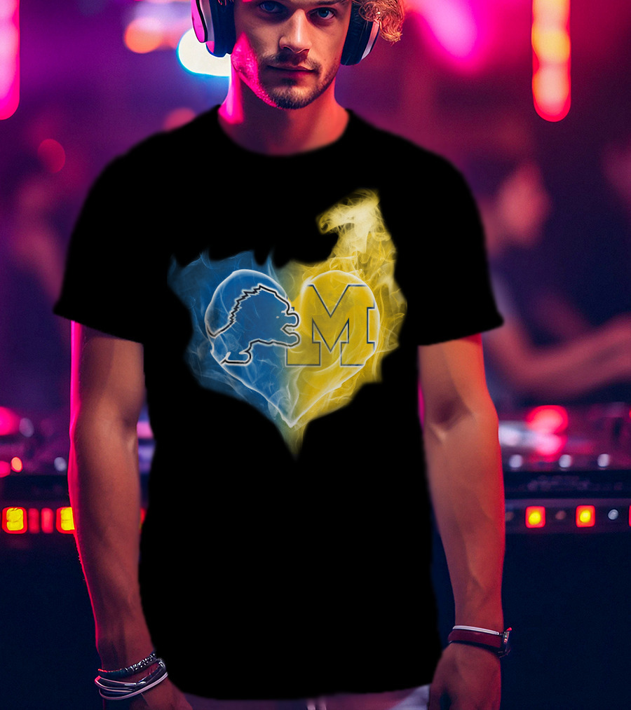 Lions Michigan Wolverines Heart Logo Emblem T-Shirt