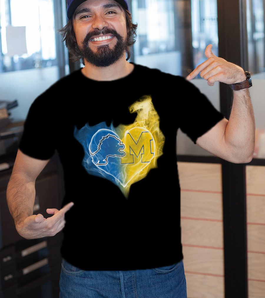 Lions Michigan Wolverines Heart Logo Emblem T-Shirt