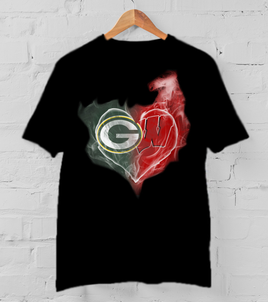 Packers Wisconsin Badgers G W Heart Fusion T-Shirt