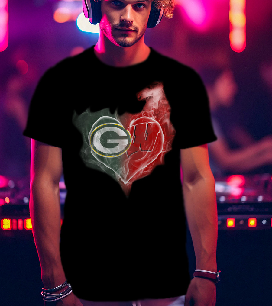 Packers Wisconsin Badgers G W Heart Fusion T-Shirt