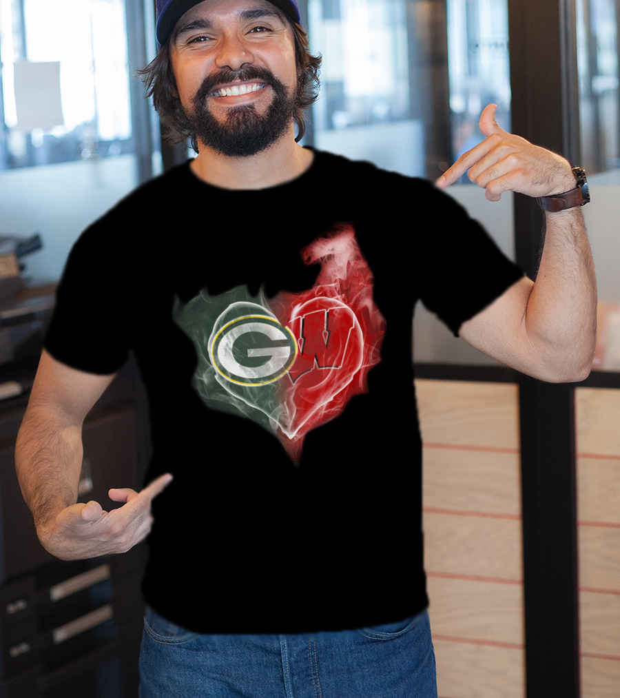 Packers Wisconsin Badgers G W Heart Fusion T-Shirt