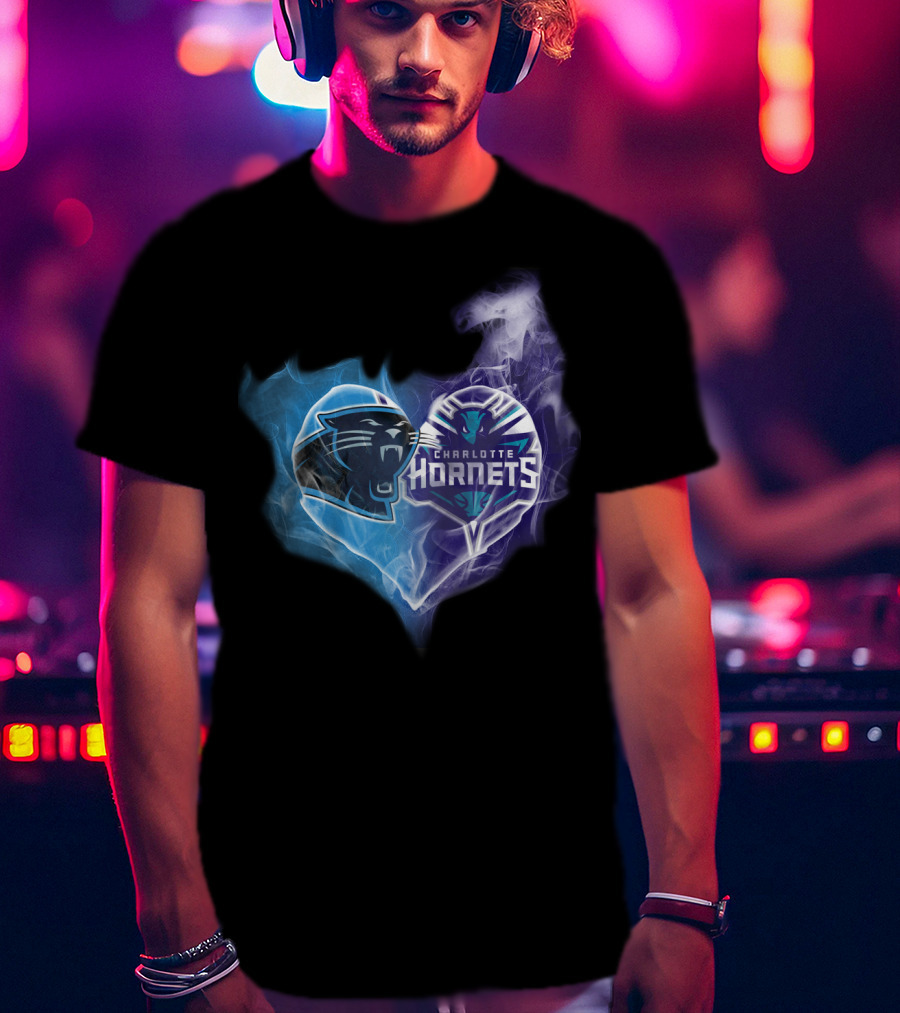 Carolina Panthers Charlotte Hornets Heart Fusion T-Shirt