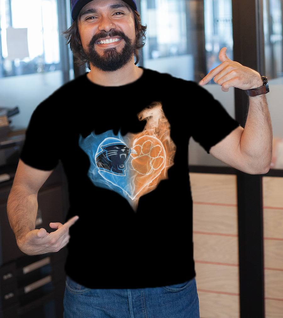 Carolina Panthers Clemson Tigers Heart Logo Fire And Ice T-Shirt