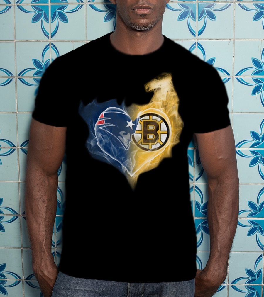 Patriots Boston Bruins Heart Logo Fusion T-Shirt