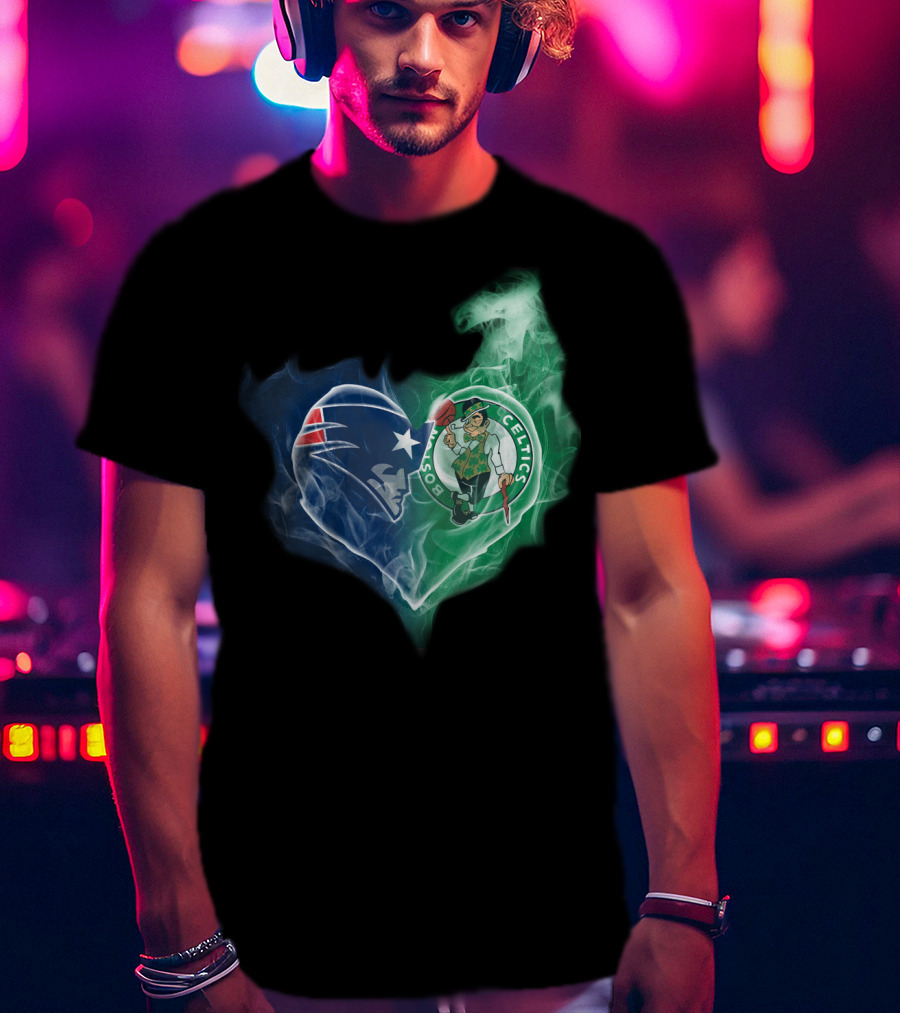 Patriots Boston Celtics Heart Smoke T-Shirt